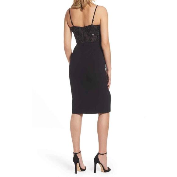 DRESS THE POPULATION Giulia Sequin Bodice Sheath Midi Dress Small Black/Tan NWOT - Picture 2 of 8